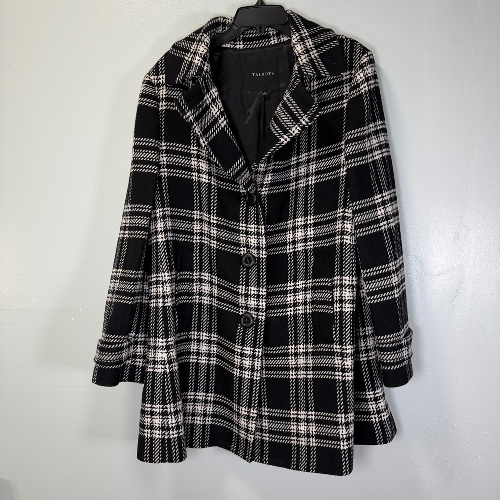 Talbots Black and White Plaid Pea Coat